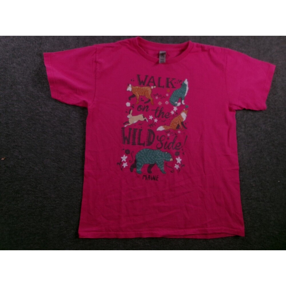 Maine Shirt Youth Large Pink Walk On the Wild Outdoor Short Sleeve Causal
